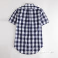 Plaid Short Sleeved Curved Hem Cotton Check Shirt